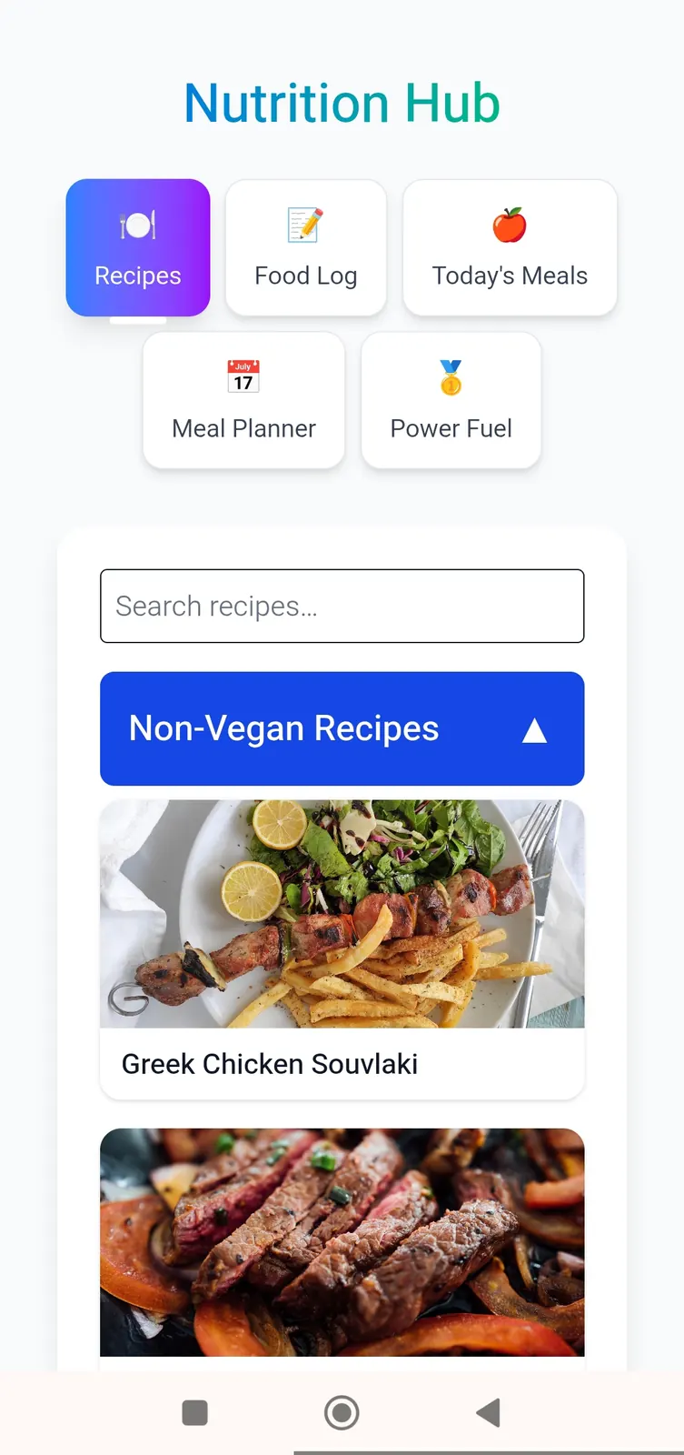 Elite web application nutrition hub and recipes
