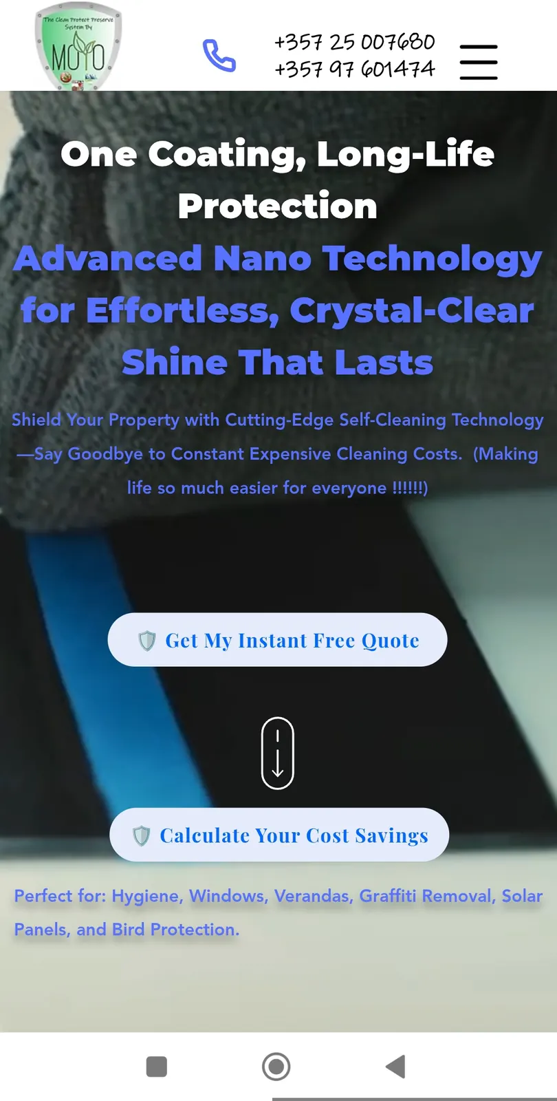 Moyo Eco website on a mobile screen